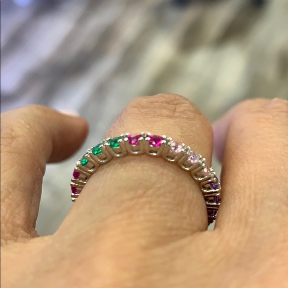 Dainty rainbow colorful Eternity Wedding Band - Picture 2 of 6